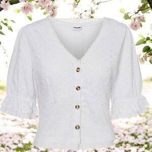 Noisy May Bonny Eyelet Blouse White Size XL
